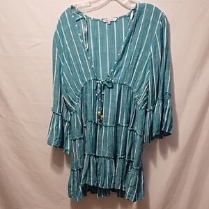 Blue Island Teal Striped Women's Top